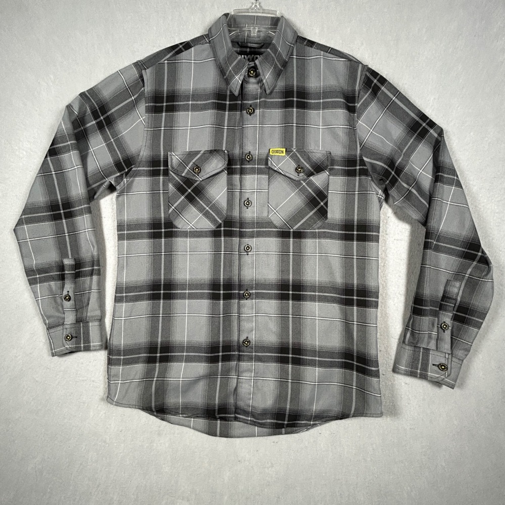 Dixxon Flannel Slurry Crew Mens Size M Grey Black Plaid D-Tech Button Up Shirt
